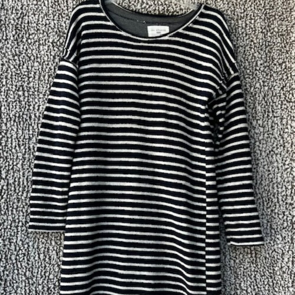 SOL ANGELES Black and Cream Striped Maxi Asymmetrical Shift Dress
